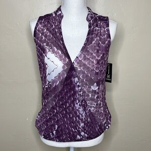 INC Semi Sheer Blouse Purple White Sleeveless Surplice Neckline NWT XS